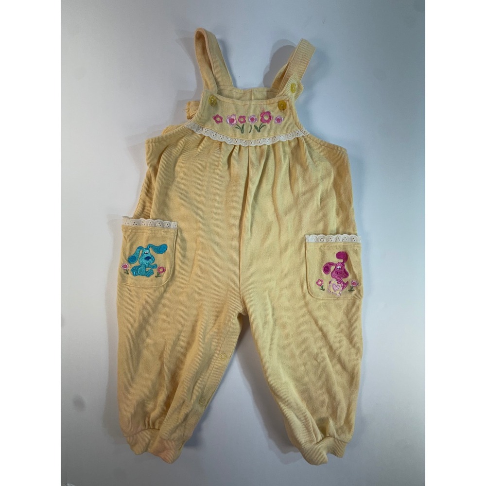 Vintage Blues Clues Yellow Corduroy Overalls 24M Blue Magenta Floral Lace